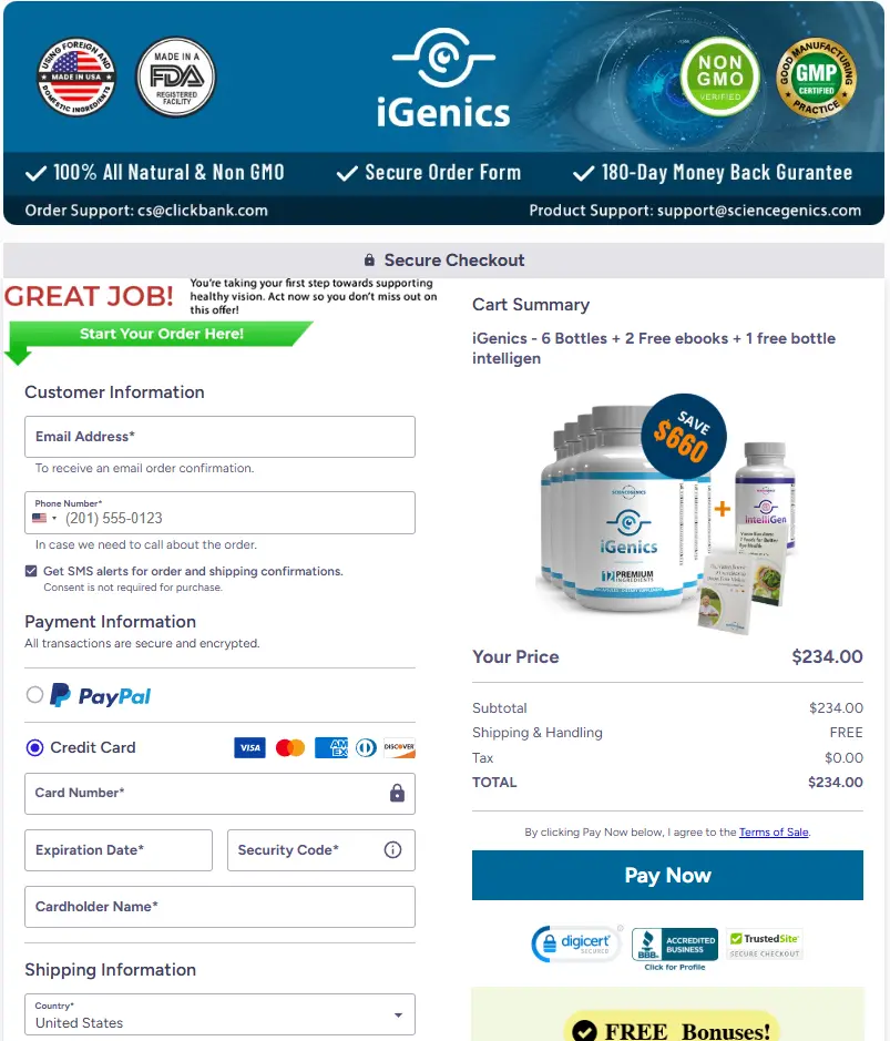 igenics secure checkout page